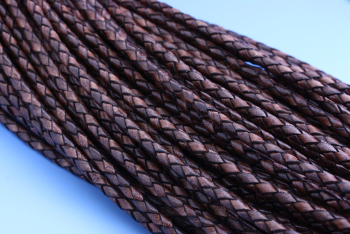 Lederband rund geflochten Ø 3,5 - 4,0 mm - antikbraun