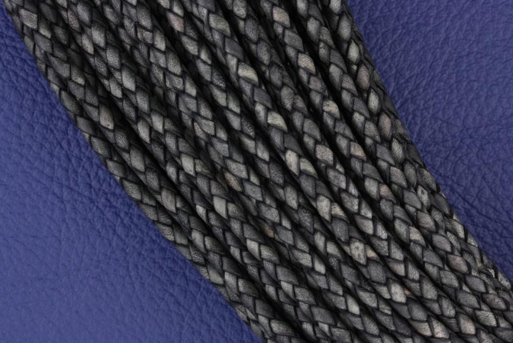 Lederband rund geflochten Ø 3,5 - 4,0 mm - antikschwarz